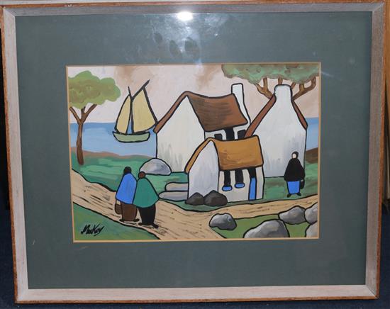 § Markey Robinson (1918-1999) Figures beside thatched cottages 10 x 14in.
